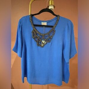 Plenty by Tracy Reese Royal Blue Beaded Blouse